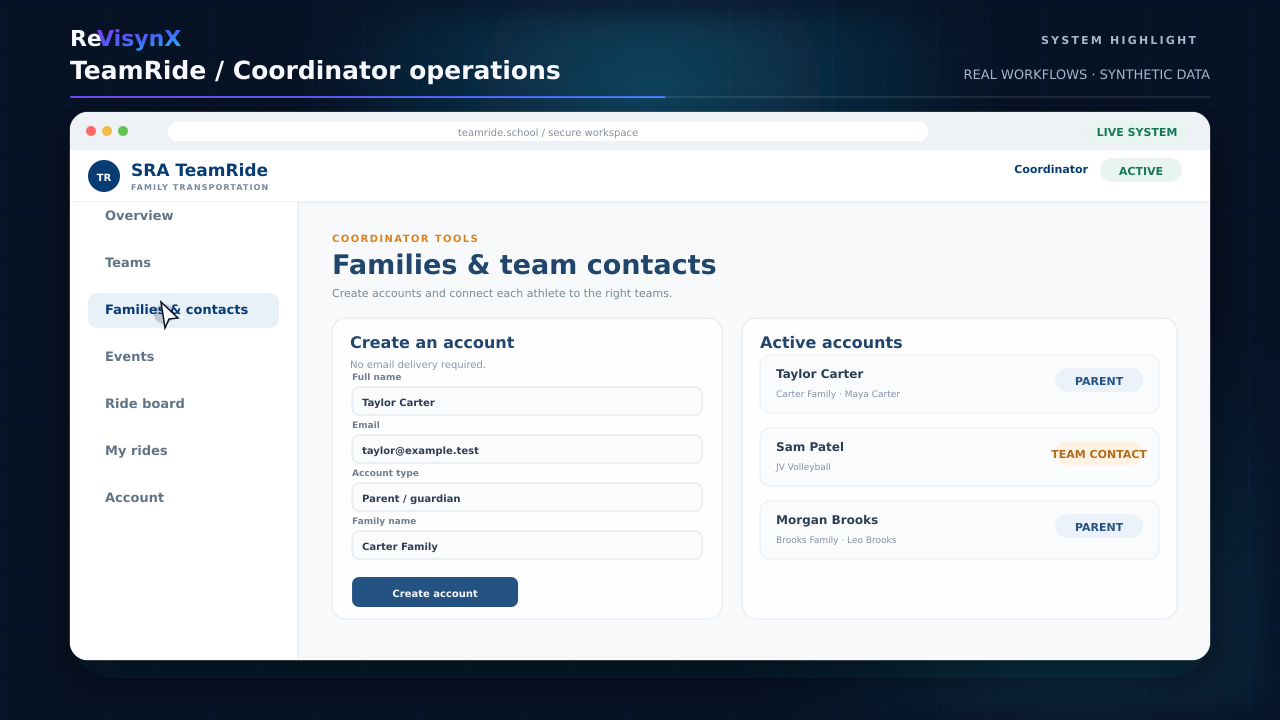 TeamRide coordinator operations demonstration