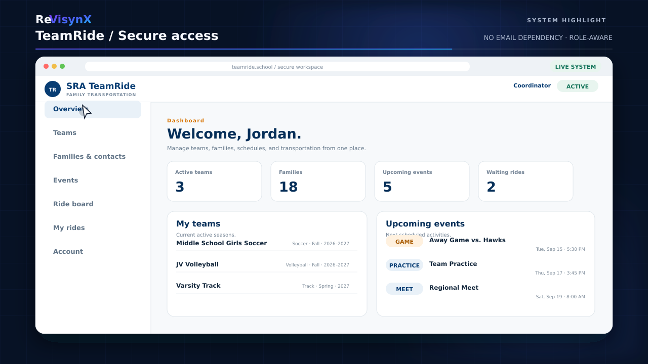 TeamRide secure account access demonstration